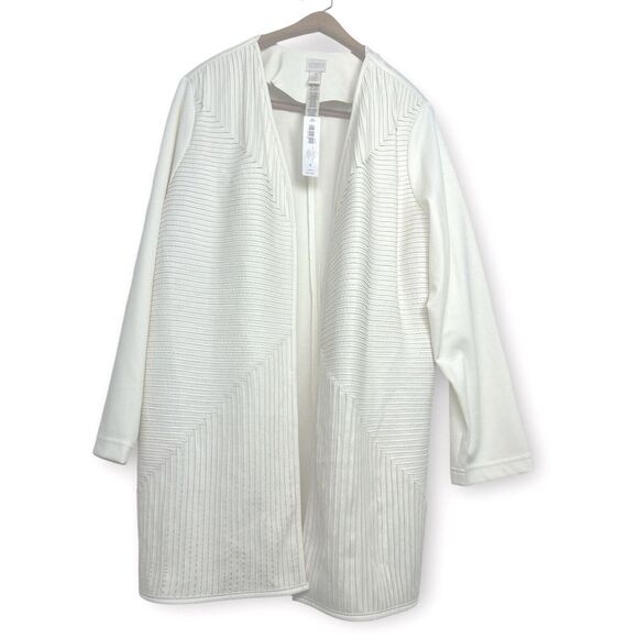 Chico's Traveler's Collection Open Cardigan Faux-Leather Strip NWT Size 4 - Picture 1 of 8